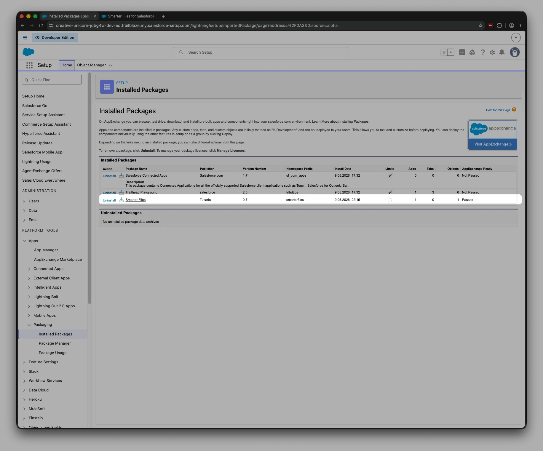 Salesforce AppExchange install confirmation step
