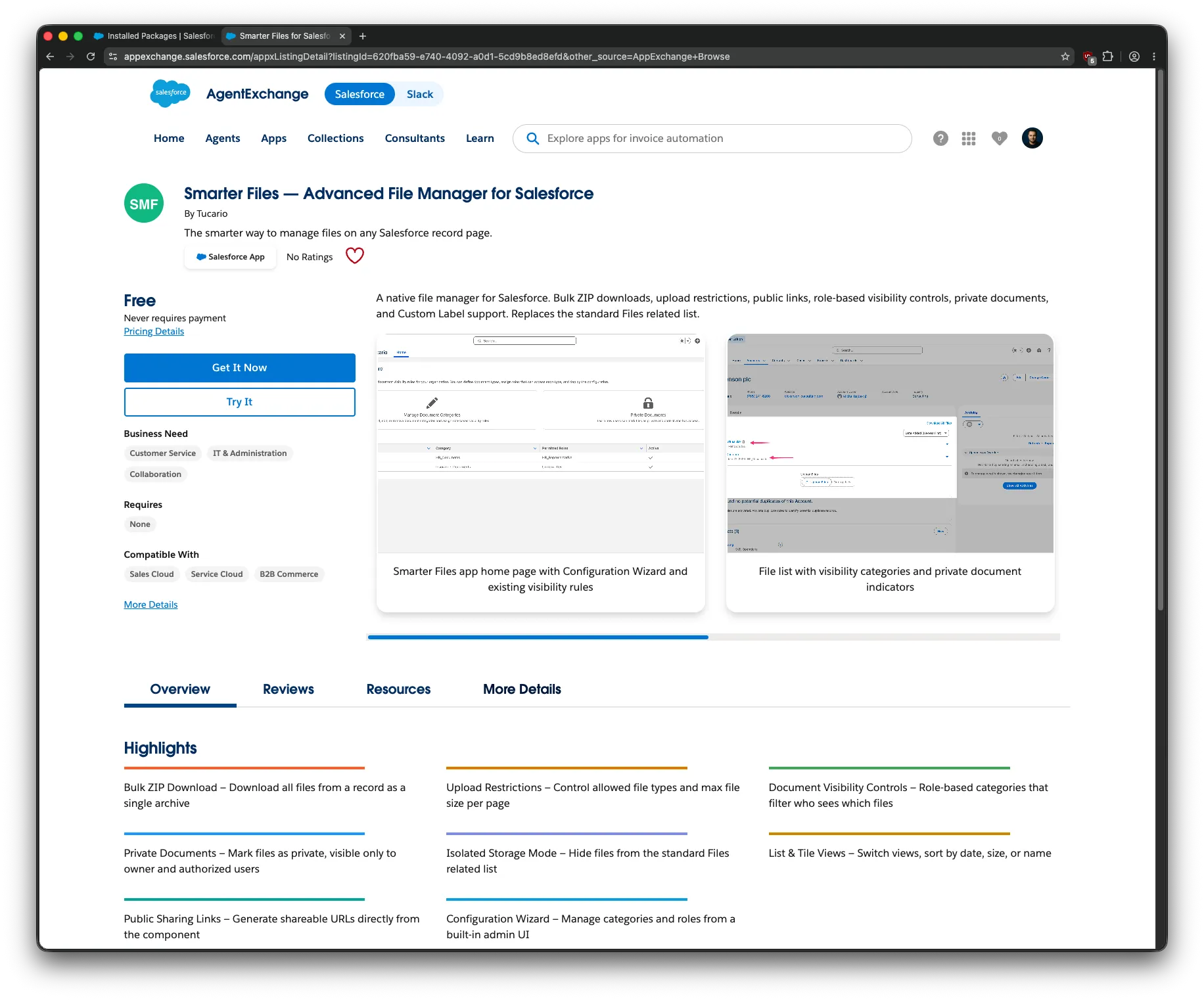 Smarter Files AppExchange listing page