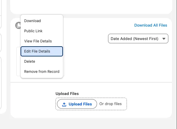 File row with the per-file action menu expanded