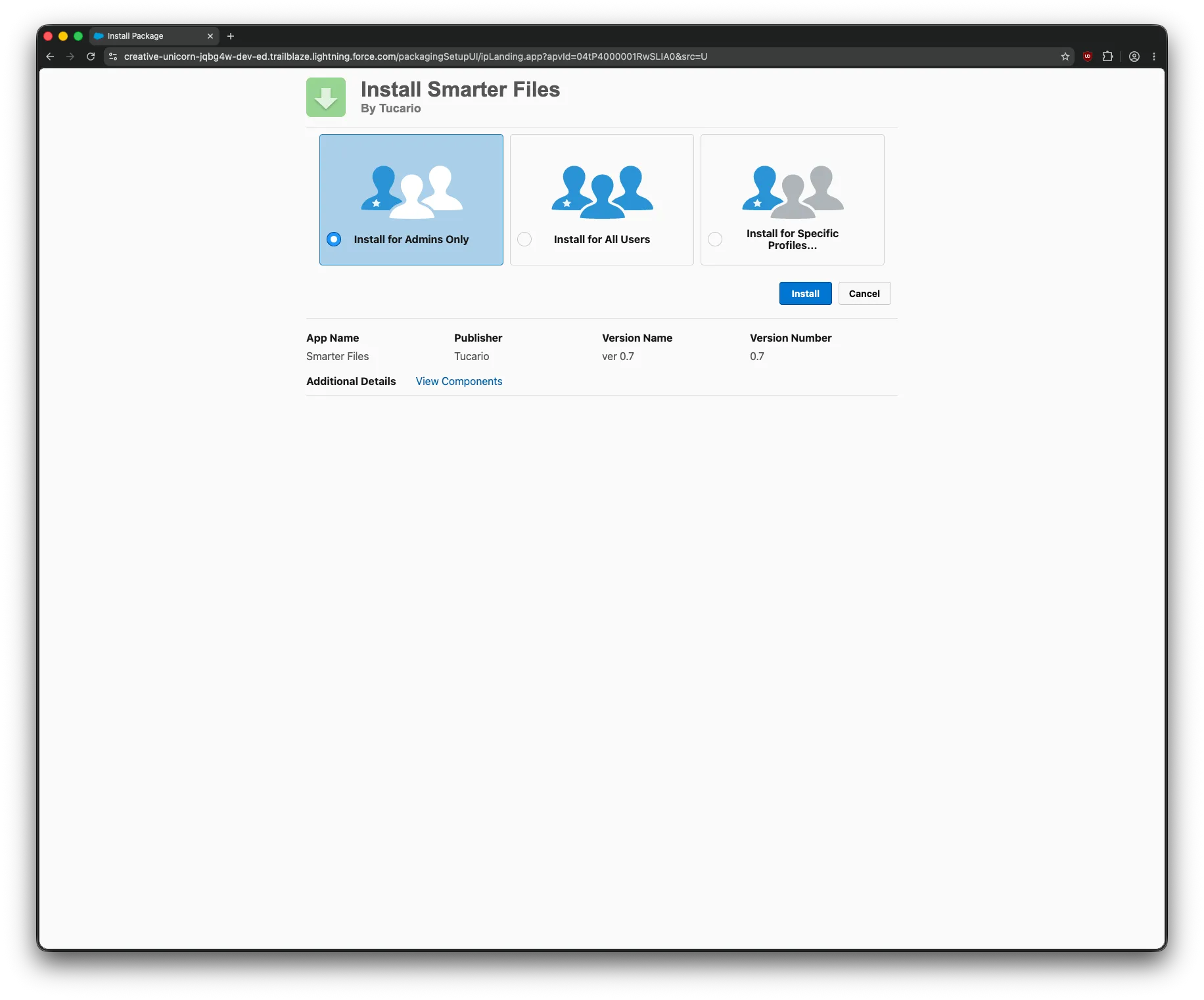 Salesforce package installer for Smarter Files