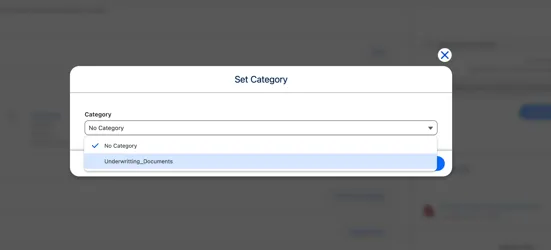 Set Category modal with the category picker open