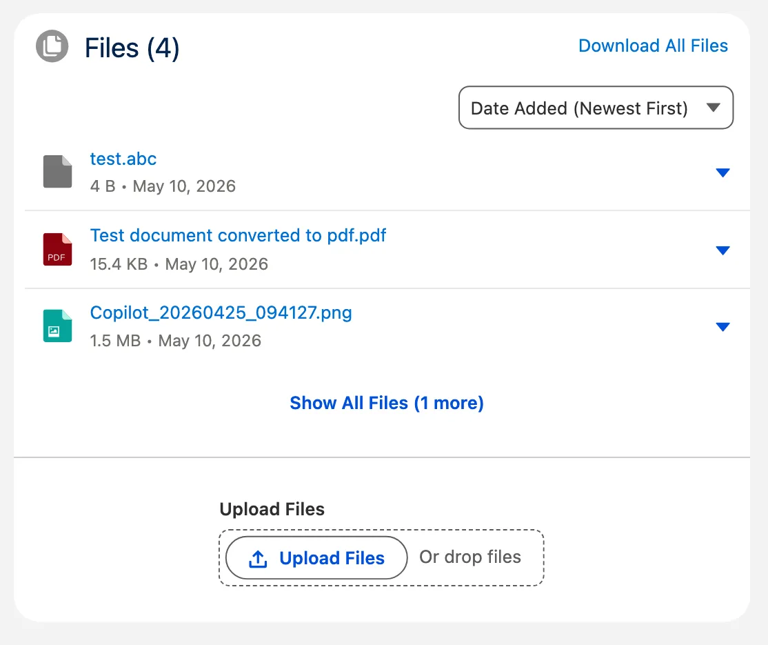File list collapsed to the initial display count with a Show All Files link below