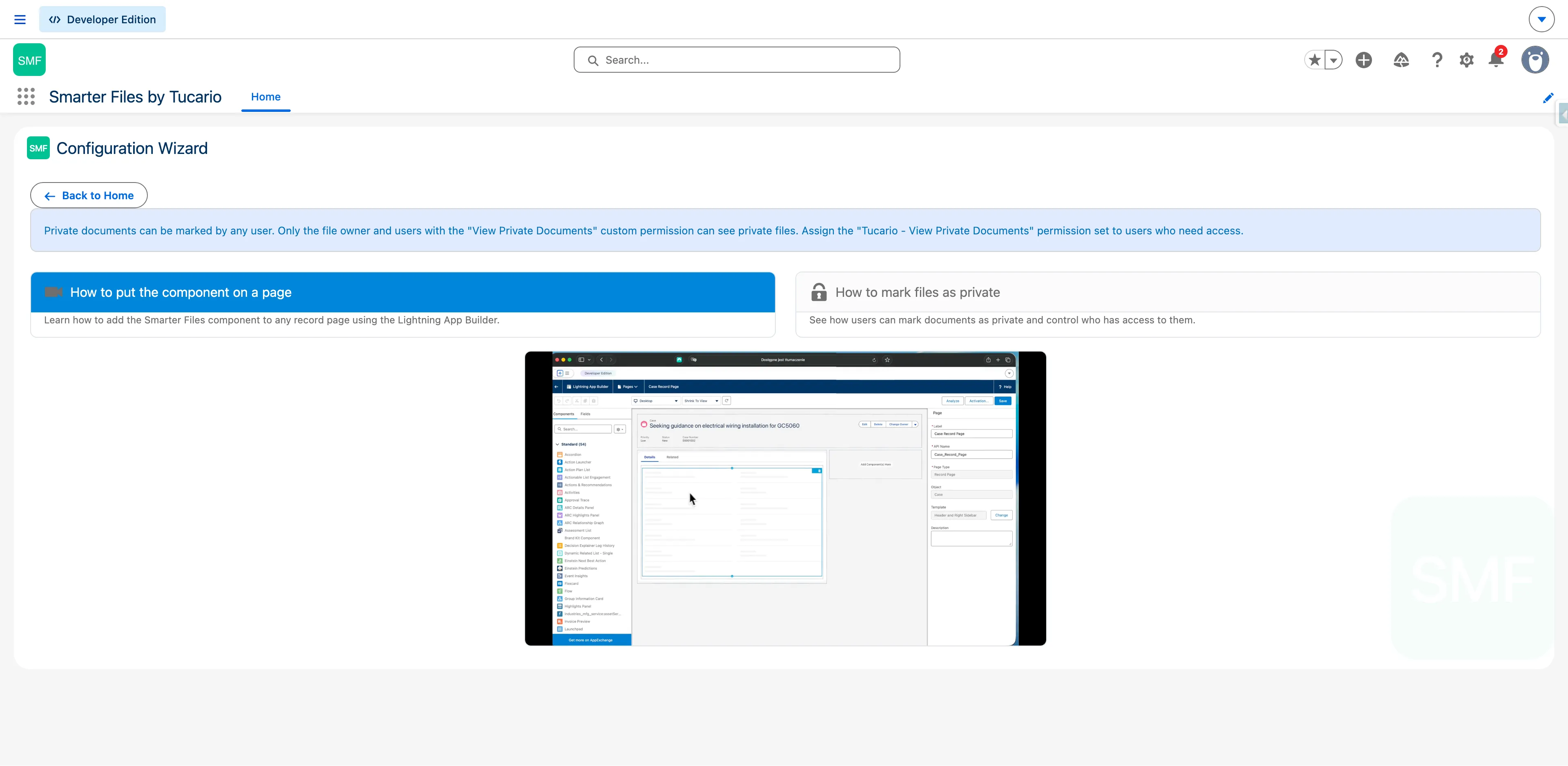 Configuration Wizard Private Documents page with two tutorial video cards